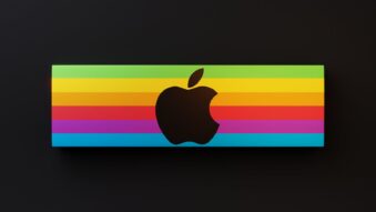 Vibrant rainbow-colored design featuring a prominent logo on a sleek black background.