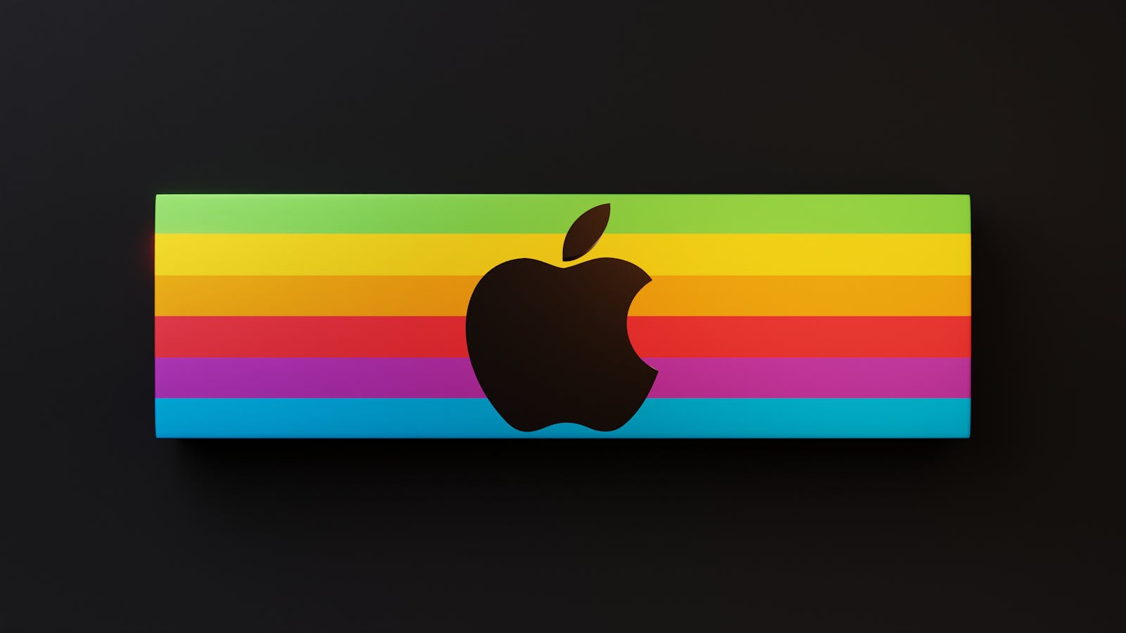 Vibrant rainbow-colored design featuring a prominent logo on a sleek black background.