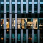 a tall glass building